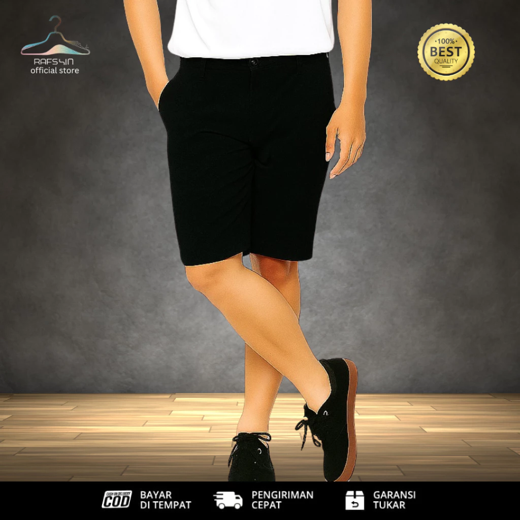 Celana Pendek Pria Jumbo Non-Stretch Big Size Black
