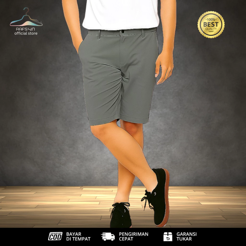 Celana Pendek Pria Jumbo Non-Stretch Big Size Light Grey