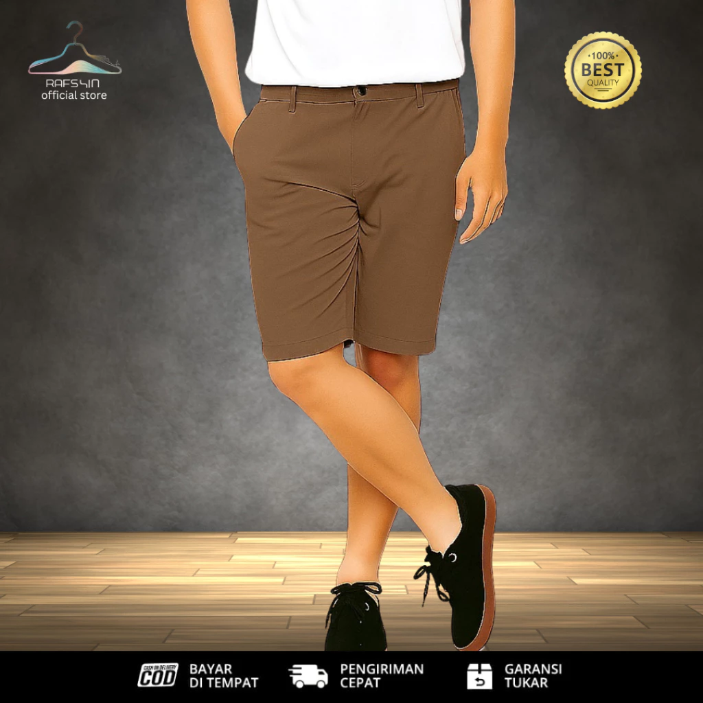 Celana Pendek Pria Jumbo Non-Stretch Big Size Mocca