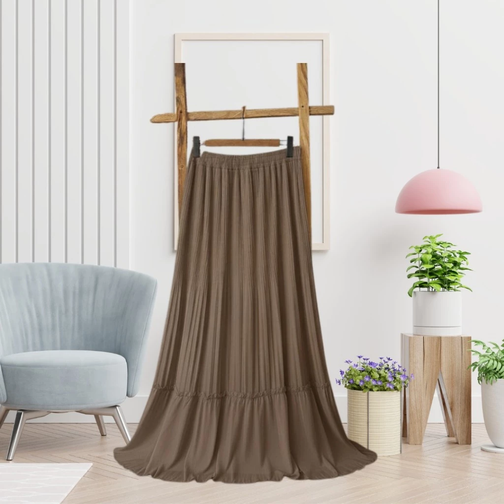 Rok Plisket 1 Susun Skirt Ruffle Wanita Anti Nerawang Frapuchino
