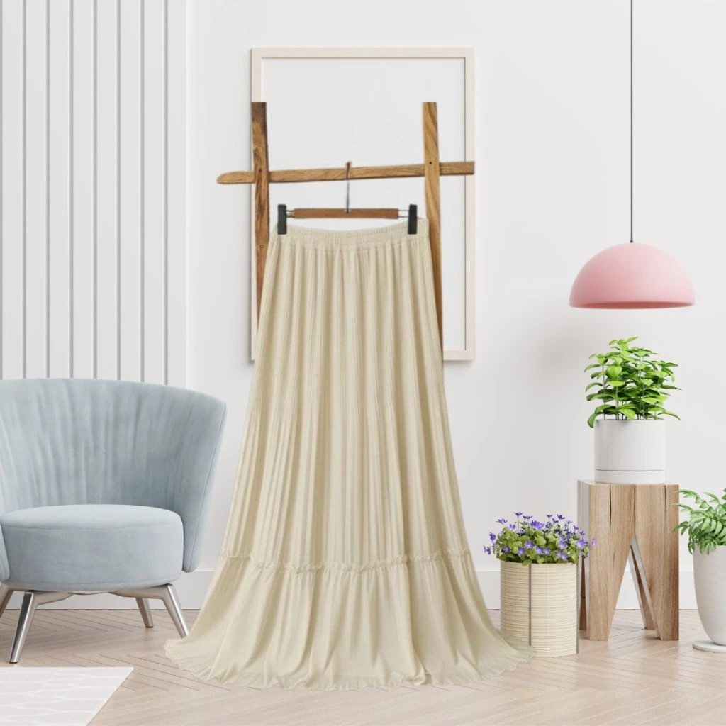 Rok Plisket 1 Susun Skirt Ruffle Wanita Anti Nerawang Tiramisu